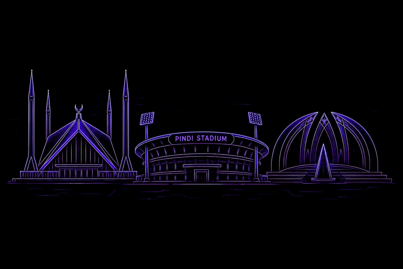Islamabad skyline â€” Faisal Mosque, Pindi Stadium, Pakistan Monument